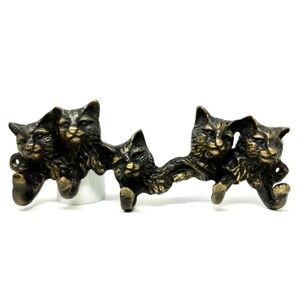 Solid Brass Kittens Wall Hook, Cat Key Hanger Decor, SPI Collection Sealed NIB